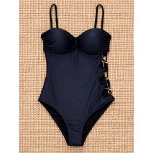 NWT SeaFancy One Piece Black Swimsuit With Side Cutouts Women’s Size Medium NEW
